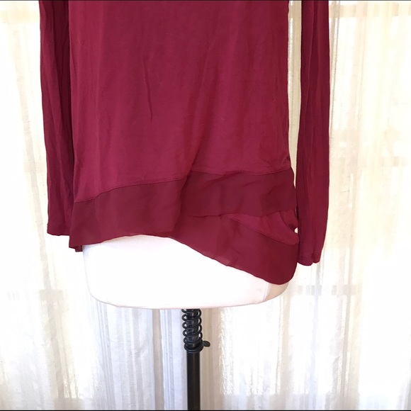 {Bordeaux} Anthropologie Chiffon Hem Knit Top - Picture 3 of 4